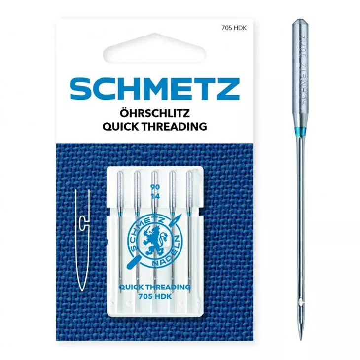 130/705 HDK 90 QUICK THREADING Igły do tkanin SCHMETZ Z OCZKIEM UŁATWIAJĄCYM NAWLEKANIE do maszyn domowych op.5szt.