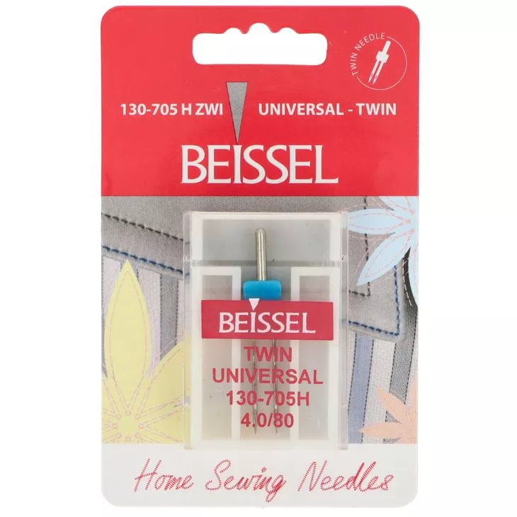 130/705 H-TWIN-4.0 80 Igły podwójne do tkanin BEISSEL do maszyn domowych op.1szt.