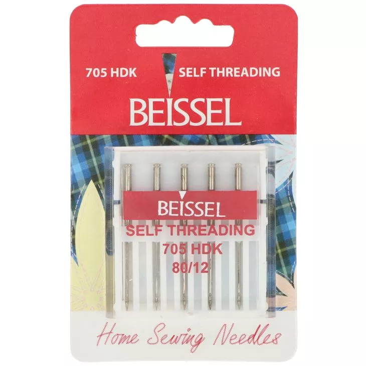 130/705 HDK 80 SELF THREAD Igły do tkanin BEISSEL Z OCZKIEM UŁATWIAJĄCYM NAWLEKANIE do maszyn domowych op.5szt.