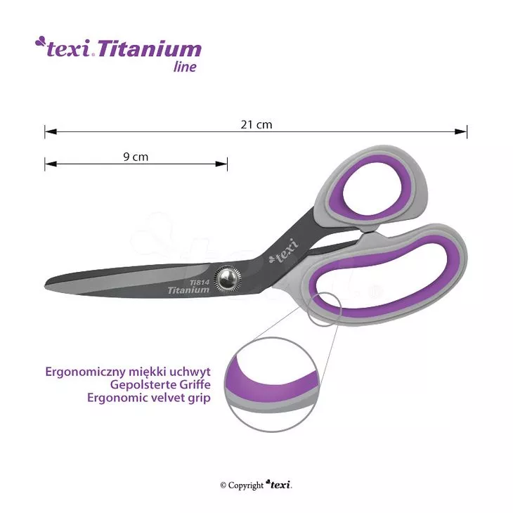 Nożyczki krawieckie 21cm TEXI Titanium Ti814 (8 1/4") tytanowe ostrza