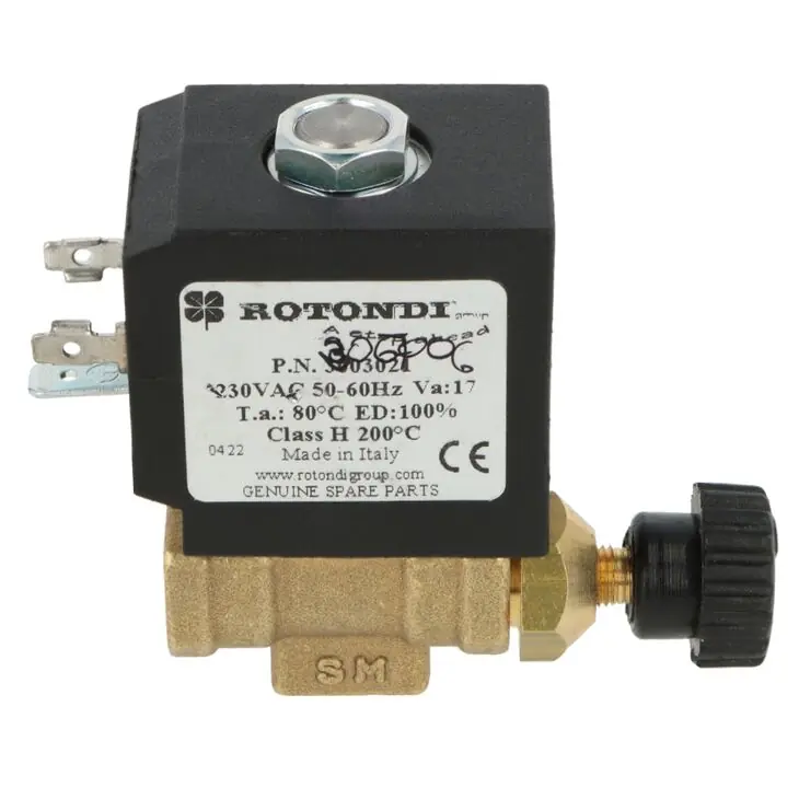 Elektrozawór kątowy 1/4" z regulatorem wydatku przepływu ROTONDI 3067006 oryginalny do wytwornicy pary Rotondi Mini 2, Rotondi Mini 3, Rotondi Mini 45