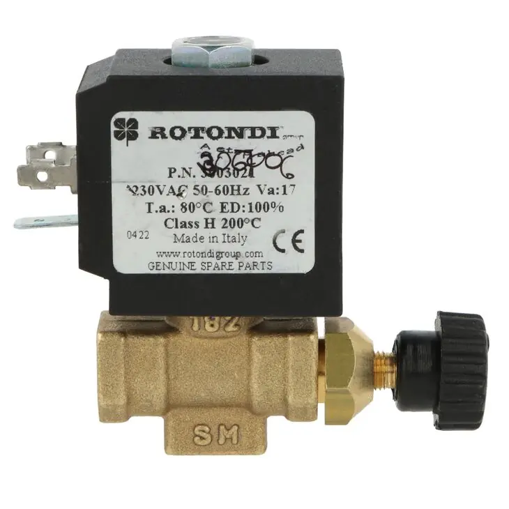 Elektrozawór kątowy 1/4" z regulatorem wydatku przepływu ROTONDI 3067006 oryginalny do wytwornicy pary Rotondi Mini 2, Rotondi Mini 3, Rotondi Mini 45